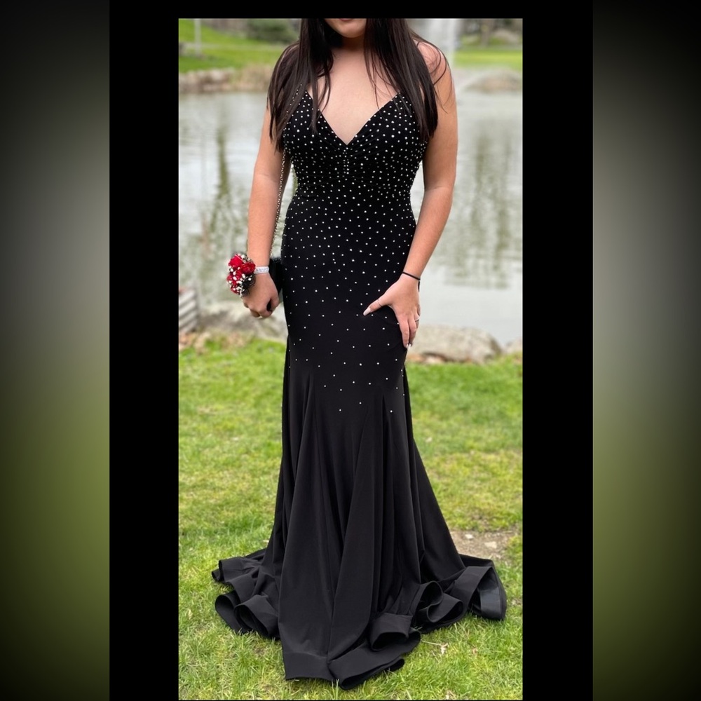 Vienna Prom Elegant Black Dress with Silver Embellishments